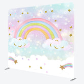 Lofaris Sparkle Stars Rainbow Birthday Pillow Case Backdrop
